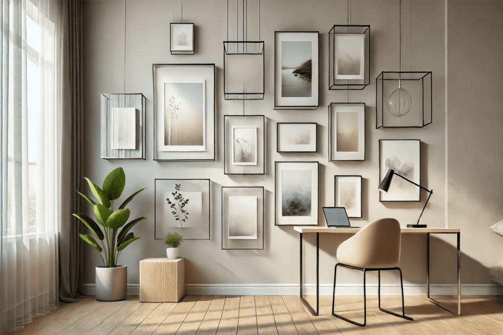 Quadros flutuantes minimalistas: elegância e leveza em um ambiente moderno e sofisticado